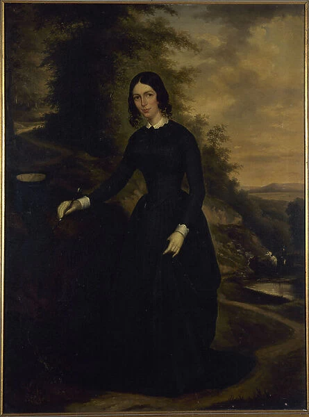 Portrait of Sophie Perumon (1801-1854), in riding costume, at Bois de Boulogne, c1845. Creator: Unknown