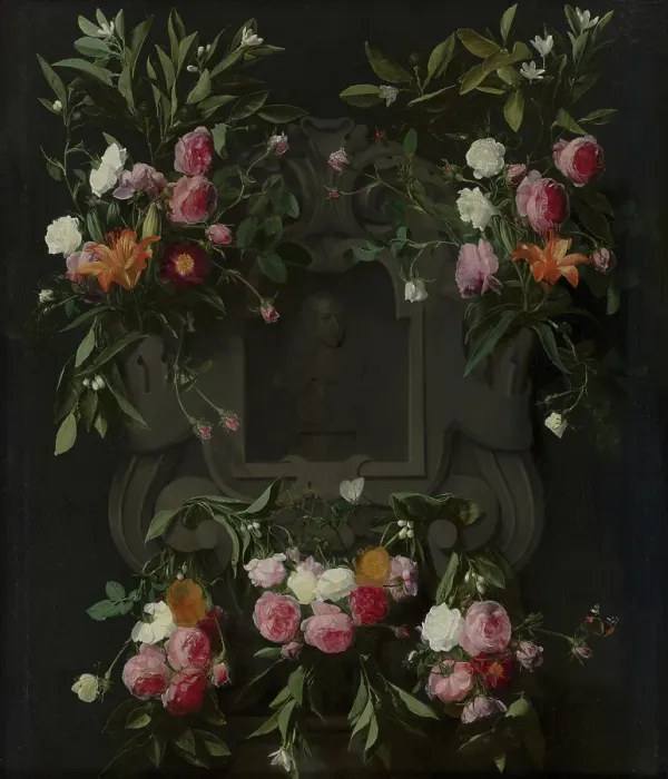 Framed Print : Portrait of Stadholder-King William III (1650-1702) surrounded by a Garland of Flowers. Creator: Daniel Seghers Framed Print : Portrait of Stadholder-King William III (1650-1702) surrounded by a Garland of Flowers. Creator: Daniel Seghers