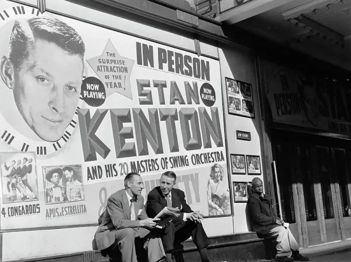 Framed Print : Portrait of Stan Kenton and Bob Gioga, 1947 or 1948. Creator: William Paul Gottlieb Framed Print : Portrait of Stan Kenton and Bob Gioga, 1947 or 1948. Creator: William Paul Gottlieb