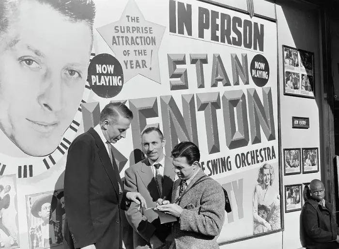 Framed Print : Portrait of Stan Kenton and Bob Gioga, 1947 or 1948. Creator: William Paul Gottlieb Framed Print : Portrait of Stan Kenton and Bob Gioga, 1947 or 1948. Creator: William Paul Gottlieb