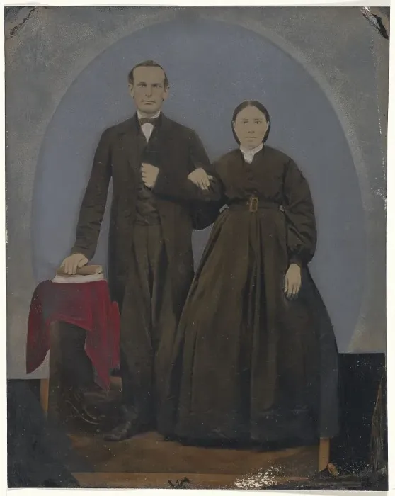 Framed Print : Portrait of standing couple, 1860s-1880s. Creator: Unknown Framed Print : Portrait of standing couple, 1860s-1880s. Creator: Unknown