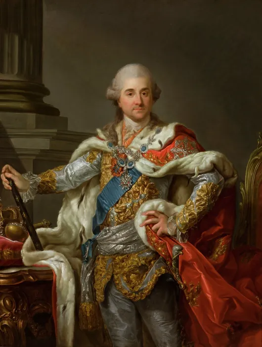 Framed Print : Portrait of Stanislaus Augustus Poniatowski in Coronation Robes, c1790. Creator: Marcello Bacciarelli Framed Print : Portrait of Stanislaus Augustus Poniatowski in Coronation Robes, c1790. Creator: Marcello Bacciarelli