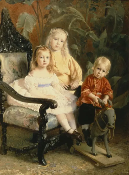 Framed Print : Portrait of the Stasovs Children, Early 1870s. Artist: Makovsky, Konstantin Yegorovich (1839-1915) Framed Print : Portrait of the Stasovs Children, Early 1870s. Artist: Makovsky, Konstantin Yegorovich (1839-1915)