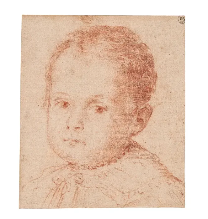 Framed Print : Portrait study of a child with a pearl necklace. Creator: Fontana, Lavinia (1552-1614) Framed Print : Portrait study of a child with a pearl necklace. Creator: Fontana, Lavinia (1552-1614)