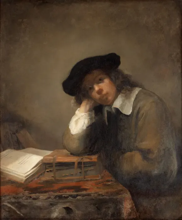 Framed Print : Portrait of a studying youth (Self-portrait). Creator: Hoogstraten, Samuel Dirksz Framed Print : Portrait of a studying youth (Self-portrait). Creator: Hoogstraten, Samuel Dirksz