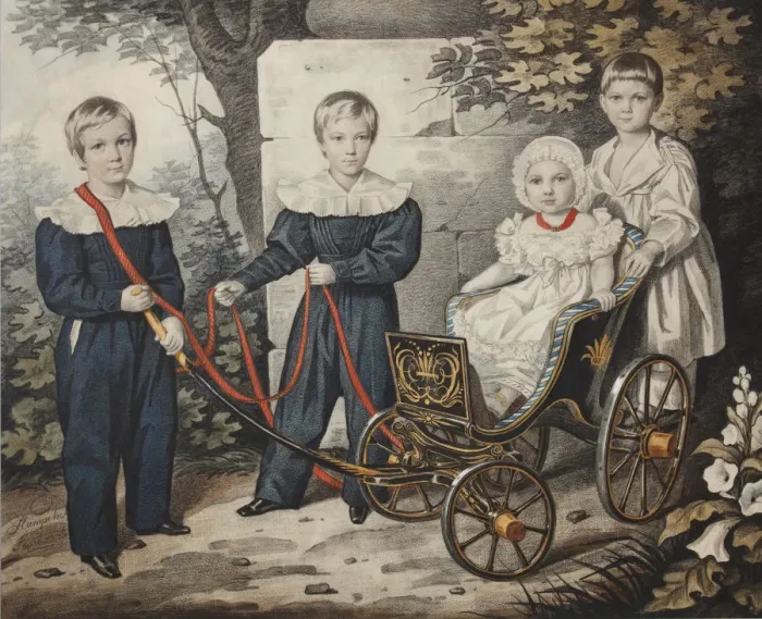 Framed Print : Portrait of the Talyzin children, Early 1830s. Creator: Hampeln, Carl, von (1794-after 1880)