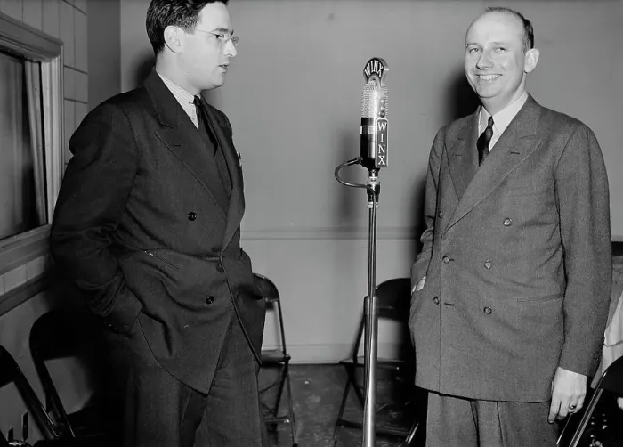 Framed Print : Portrait of Ted Weems and William P. Gottlieb, WINX, Washington, D.C. ca. 1940. Creator: Delia Potofsky Gottlieb Framed Print : Portrait of Ted Weems and William P. Gottlieb, WINX, Washington, D.C. ca. 1940. Creator: Delia Potofsky Gottlieb