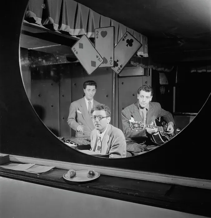 Framed Print : Portrait of Terry Gibbs, Harry Biss, and Bill (Buddy) De Arango, Three Deuces, N.Y. ca. June 1947. Creator: William Paul Gottlieb Framed Print : Portrait of Terry Gibbs, Harry Biss, and Bill (Buddy) De Arango, Three Deuces, N.Y. ca. June 1947. Creator: William Paul Gottlieb