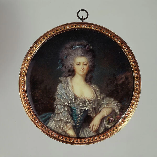Portrait thought to be the Countess of Angiviller in a blue dress with lace, c1785. Creator: Jean Baptiste Joseph Le Tellier