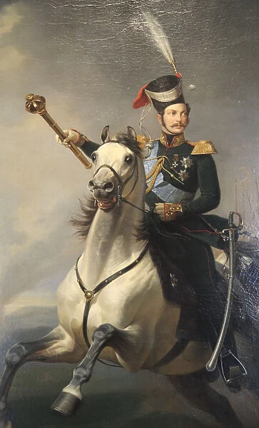 Portrait of the Tsesarevich Alexander Nikolaevich on Horseback, 1850s. Artist: Egor Botman