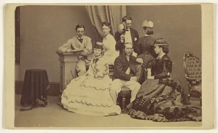 Framed Print : Portrait of an unidentified group: four women and three men, 1864-1866. Creator: George P. Critcherson Framed Print : Portrait of an unidentified group: four women and three men, 1864-1866. Creator: George P. Critcherson