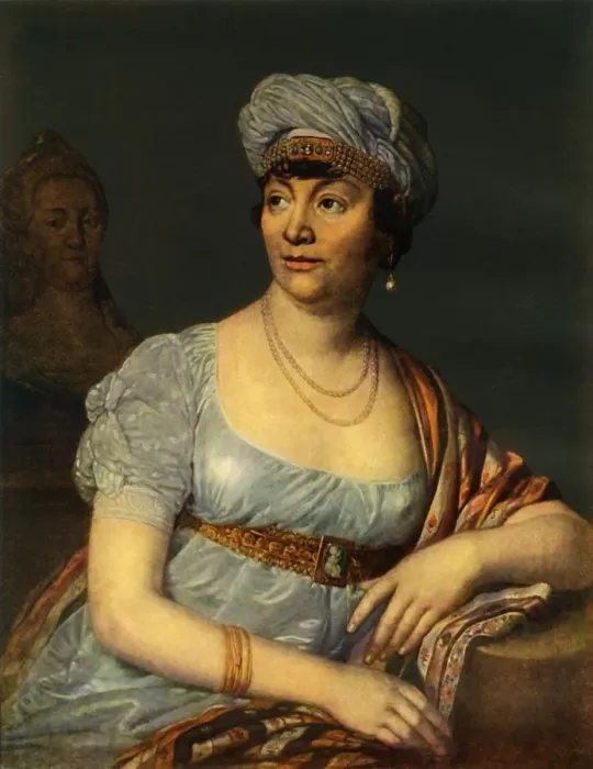Framed Print : Portrait of an unknown Woman with Headdress, 1812, (1965). Creator: Vladimir Borovikovsky Framed Print : Portrait of an unknown Woman with Headdress, 1812, (1965). Creator: Vladimir Borovikovsky