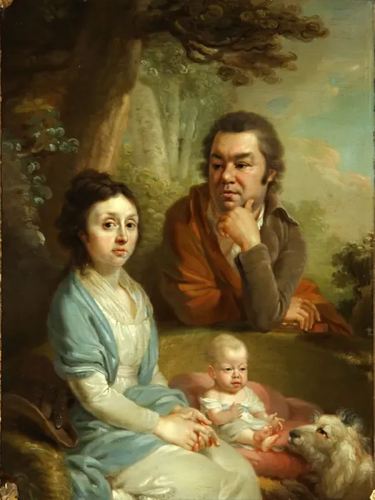 Framed Print : Portrait of Vasily Nebolsin, his Wife Avdotia and Child, End 1790s. Artist: Borovikovsky, Vladimir Lukich (1757-1825) Framed Print : Portrait of Vasily Nebolsin, his Wife Avdotia and Child, End 1790s. Artist: Borovikovsky, Vladimir Lukich (1757-1825)
