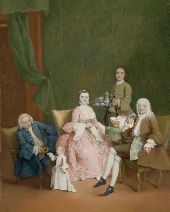 Framed Print : Portrait of a Venetian Family with a Manservant Serving Coffee, c.1752. Creator: Pietro Longhi Framed Print : Portrait of a Venetian Family with a Manservant Serving Coffee, c.1752. Creator: Pietro Longhi