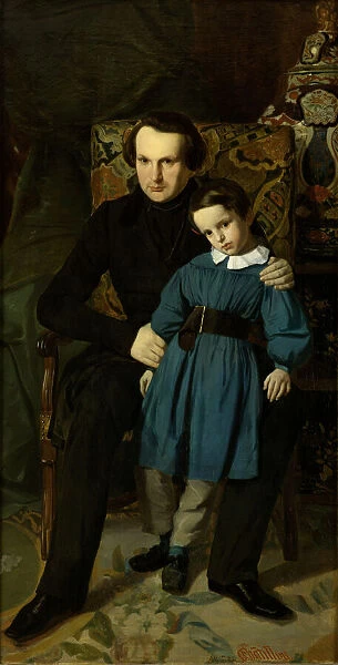Portrait of Victor Hugo (1802-1885) with his son, 1836. Creator: Chatillon