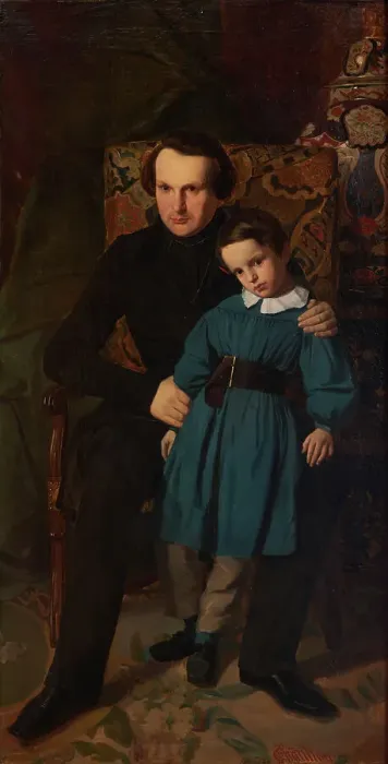 Framed Print : Portrait de Victor Hugo avec son fils François-Victor Hugo, 1836. Creator: Auguste de Chatillon Framed Print : Portrait de Victor Hugo avec son fils François-Victor Hugo, 1836. Creator: Auguste de Chatillon