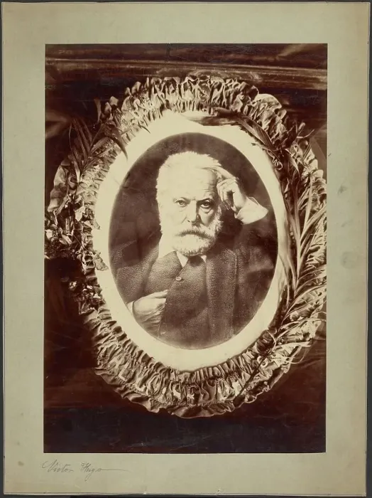 Framed Print : Portrait of Victor Hugo framed by wreath, about 1870-1885. Creator: Unknown Framed Print : Portrait of Victor Hugo framed by wreath, about 1870-1885. Creator: Unknown