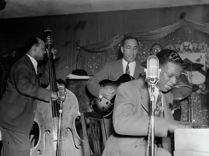 Framed Print : Portrait of Wesley Prince, Oscar Moore, and Nat King Cole, Zanzibar, New York, N.Y. ca. July 1946. Creator: William Paul Gottlieb Framed Print : Portrait of Wesley Prince, Oscar Moore, and Nat King Cole, Zanzibar, New York, N.Y. ca. July 1946. Creator: William Paul Gottlieb