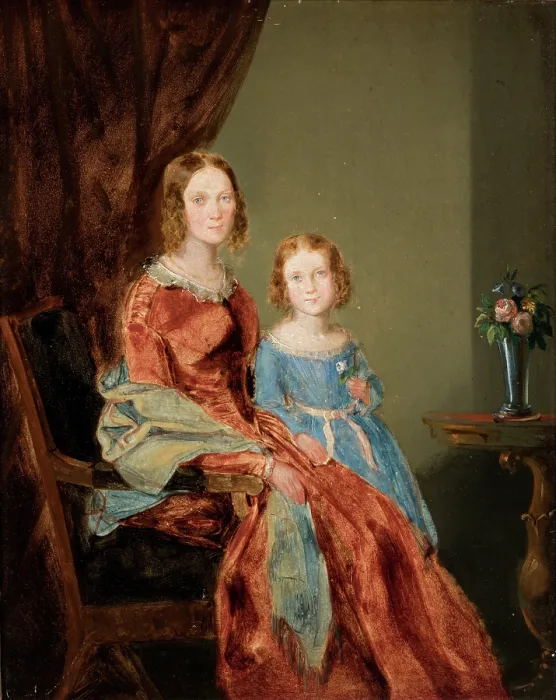Framed Print : Portrait of Wife with Daughter Maria, c1837. Creator: Karol Wolanski Framed Print : Portrait of Wife with Daughter Maria, c1837. Creator: Karol Wolanski