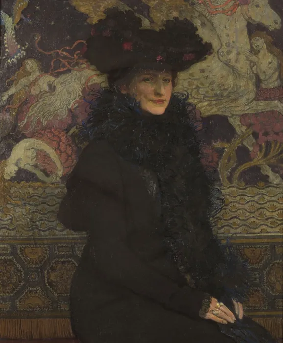 Framed Print : Portrait of Wife with Pegasus in the Background, 1913. Creator: Jozef Mehoffer Framed Print : Portrait of Wife with Pegasus in the Background, 1913. Creator: Jozef Mehoffer