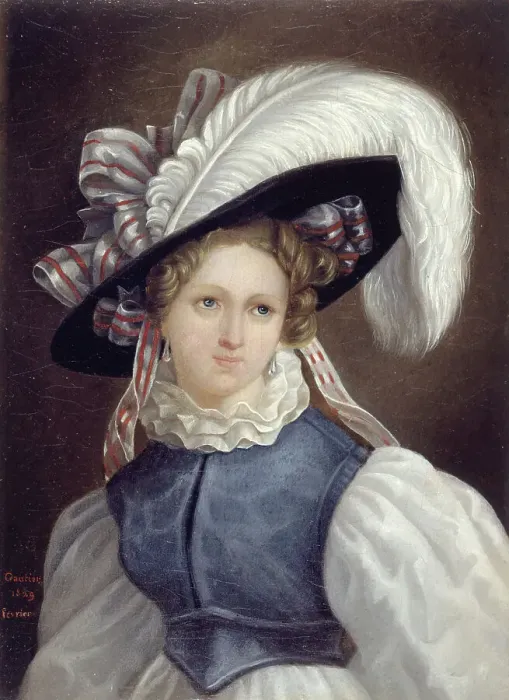 Framed Print : Portrait of a woman, 1829. Creator: Theophile Gautier Framed Print : Portrait of a woman, 1829. Creator: Theophile Gautier