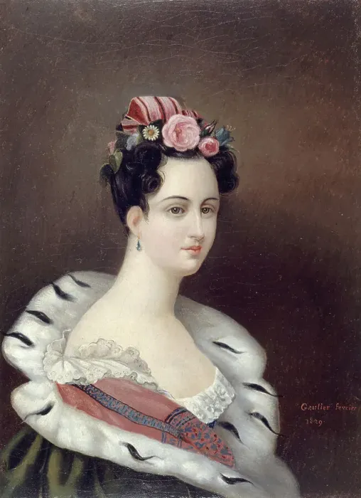 Framed Print : Portrait of a woman, 1829. Creator: Theophile Gautier Framed Print : Portrait of a woman, 1829. Creator: Theophile Gautier