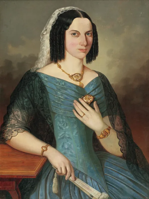 Framed Print : Portrait of a woman in blue, 1854. Creator: Peter Michal Bohun Framed Print : Portrait of a woman in blue, 1854. Creator: Peter Michal Bohun