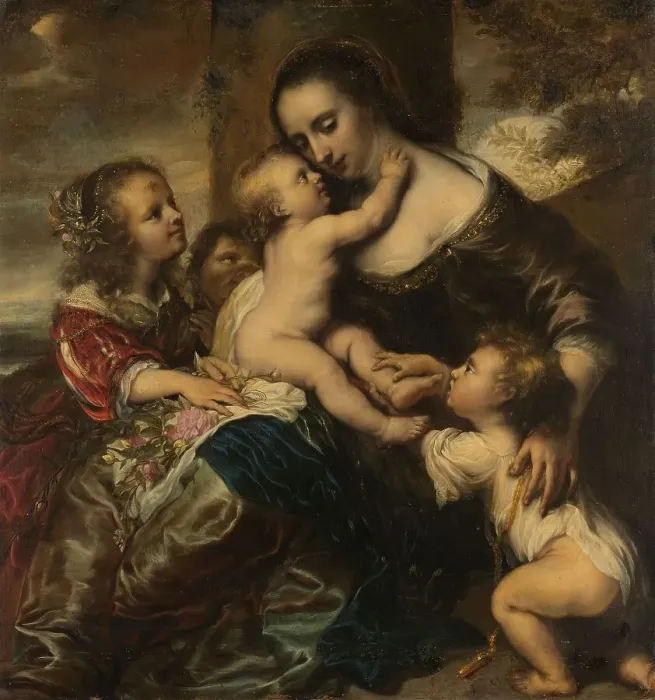 Framed Print : Portrait of a woman with four children, depicted as Caritas, 1650-1678. Creator: Jurgen Ovens Framed Print : Portrait of a woman with four children, depicted as Caritas, 1650-1678. Creator: Jurgen Ovens