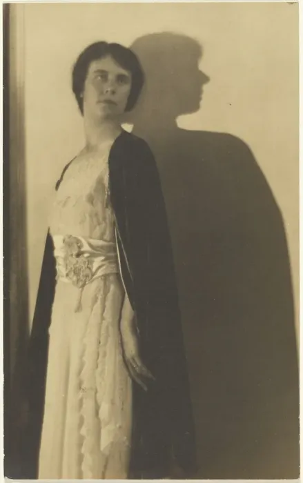 Framed Print : Portrait of a Woman in Cloak with Shadow, 1907-1943. Creator: Louis Fleckenstein Framed Print : Portrait of a Woman in Cloak with Shadow, 1907-1943. Creator: Louis Fleckenstein