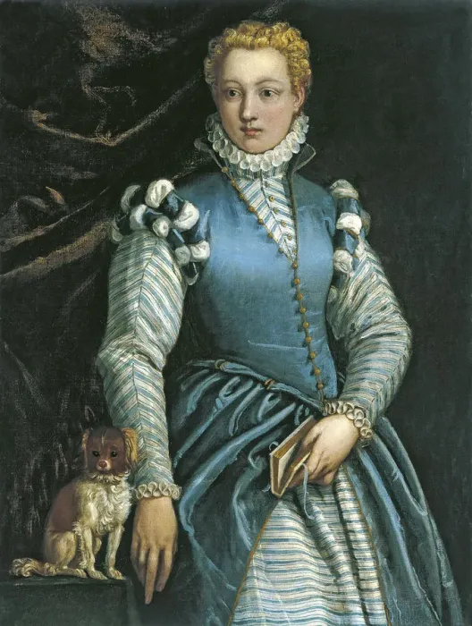 Framed Print : Portrait of a Woman with a dog. Artist: Veronese, Paolo (1528-1588) Framed Print : Portrait of a Woman with a dog. Artist: Veronese, Paolo (1528-1588)