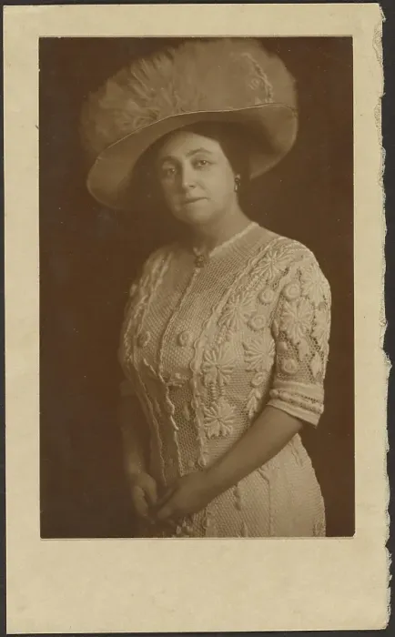 Framed Print : Portrait of a Woman with Elaborate Tulle Hat, 1907-1943. Creator: Louis Fleckenstein Framed Print : Portrait of a Woman with Elaborate Tulle Hat, 1907-1943. Creator: Louis Fleckenstein