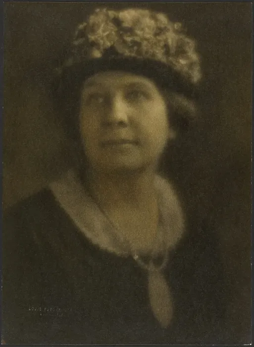 Framed Print : Portrait of a Woman in Floral Hat, 1907-1924. Creator: Louis Fleckenstein Framed Print : Portrait of a Woman in Floral Hat, 1907-1924. Creator: Louis Fleckenstein