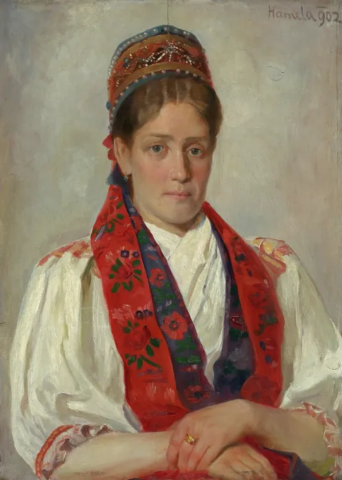 Framed Print : Portrait of a Woman in a Folk Costume, 1902. Creator: Jozef Hanula Framed Print : Portrait of a Woman in a Folk Costume, 1902. Creator: Jozef Hanula