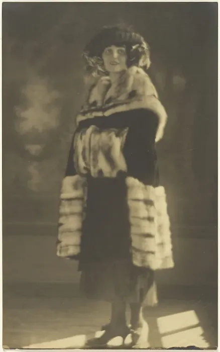 Framed Print : Portrait of a Woman in Fur Coat with Muff, 1907-1943. Creator: Louis Fleckenstein Framed Print : Portrait of a Woman in Fur Coat with Muff, 1907-1943. Creator: Louis Fleckenstein