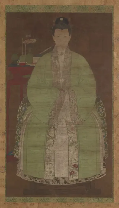 Framed Print : Portrait of a woman in green, Possibly Ming dynasty, (17th century?). Creator: Unknown Framed Print : Portrait of a woman in green, Possibly Ming dynasty, (17th century?). Creator: Unknown
