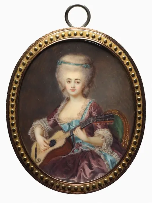 Framed Print : Portrait of a Woman with a Guitar, called Louise DAumont, Mazarin... late 18th century Framed Print : Portrait of a Woman with a Guitar, called Louise DAumont, Mazarin... late 18th century