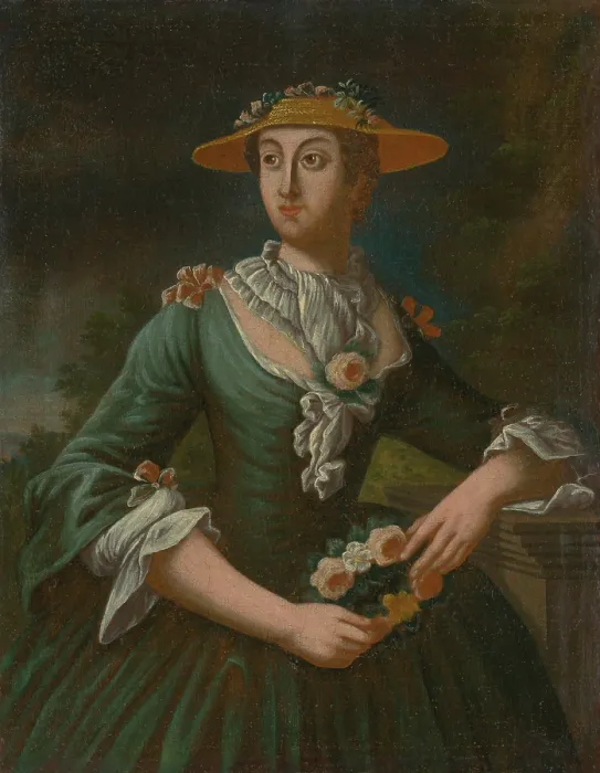 Framed Print : Portrait of a Woman in a Hat with Flowers, 1790-1810. Creator: Unknown Framed Print : Portrait of a Woman in a Hat with Flowers, 1790-1810. Creator: Unknown