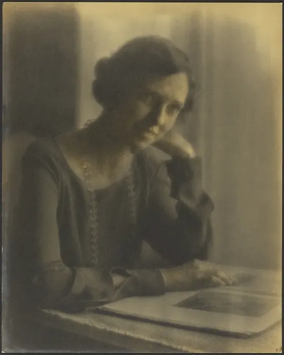 Framed Print : Portrait of a Woman with Long Necklace, 1907-1943. Creator: Louis Fleckenstein