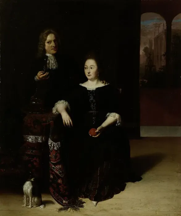 Framed Print : Portrait of a Woman and a Man in an Interior, 1694. Creator: Mathijs Wulfraet