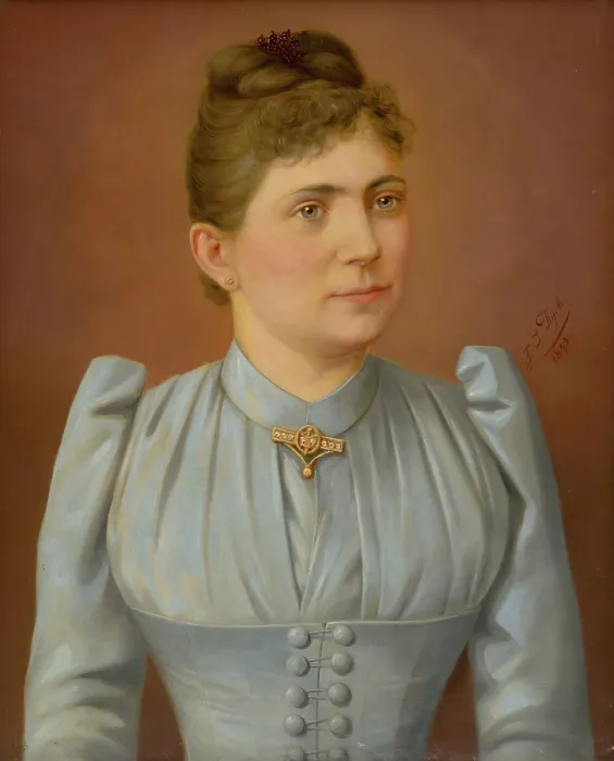 Framed Print : Portrait of a Woman in a Pale Dress, 1893. Creator: FJ Dyck Framed Print : Portrait of a Woman in a Pale Dress, 1893. Creator: FJ Dyck