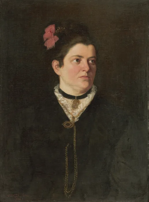 Framed Print : Portrait of a woman with a pink bow, 1880. Creator: Gyula Stetka Framed Print : Portrait of a woman with a pink bow, 1880. Creator: Gyula Stetka