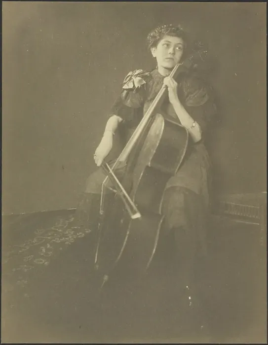Framed Print : Portrait of a Woman Playing the Cello, 1895-1943. Creator: Louis Fleckenstein Framed Print : Portrait of a Woman Playing the Cello, 1895-1943. Creator: Louis Fleckenstein