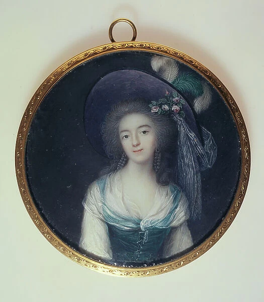 Portrait of woman in a plumed hat with ribbon, c1785. Creator: Vincenza Benzi-Basteris