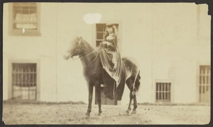 Framed Print : Portrait of a Woman Riding a Horse, late 19th century. Creator: Unknown Framed Print : Portrait of a Woman Riding a Horse, late 19th century. Creator: Unknown