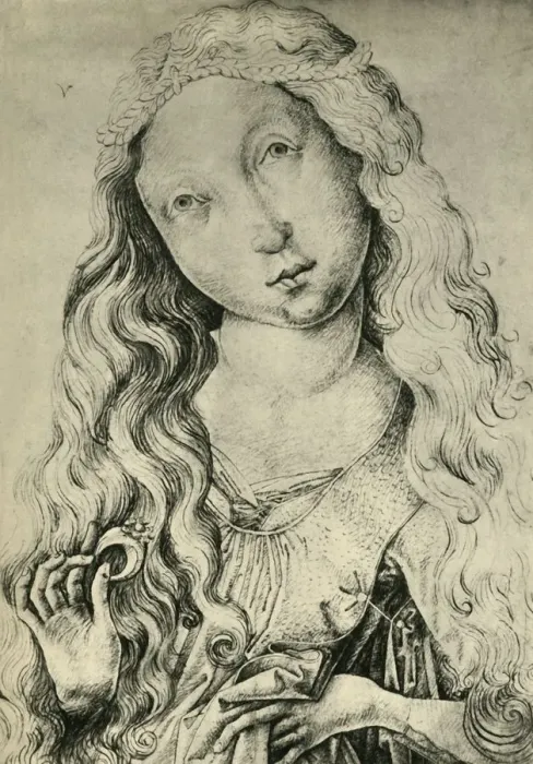 Framed Print : Portrait of a woman with a ring, (St Catherine?), 1450-1470, (1943). Creator: Master ES Framed Print : Portrait of a woman with a ring, (St Catherine?), 1450-1470, (1943). Creator: Master ES