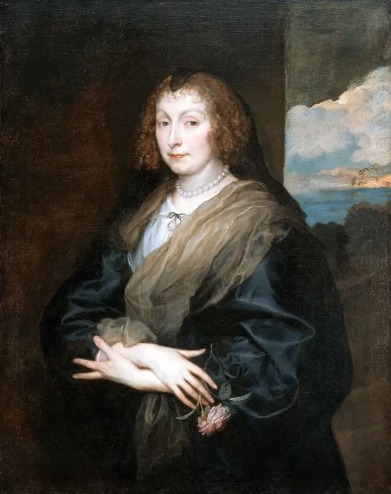 Framed Print : Portrait of a Woman with a Rose, Between 1635 and 1639. Artist: Dyck, Sir Anthonis, van (1599-1641) Framed Print : Portrait of a Woman with a Rose, Between 1635 and 1639. Artist: Dyck, Sir Anthonis, van (1599-1641)