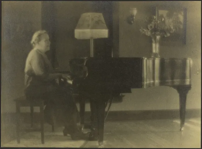 Framed Print : Portrait of a Woman Seated at the Piano, 1895-1907. Creator: Louis Fleckenstein Framed Print : Portrait of a Woman Seated at the Piano, 1895-1907. Creator: Louis Fleckenstein