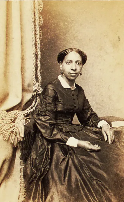 Framed Print : Portrait of woman seated next to tasselled curtain, (1860-1880?). Creator: Abraham Bogardus Framed Print : Portrait of woman seated next to tasselled curtain, (1860-1880?). Creator: Abraham Bogardus