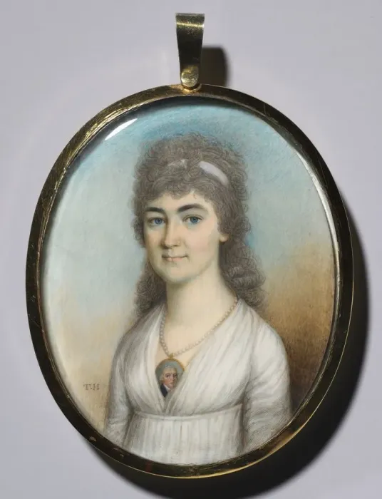 Framed Print : Portrait of a Woman Wearing a Miniature, c. 1780. Creator: Thomas Hazlehurst (British, c Framed Print : Portrait of a Woman Wearing a Miniature, c. 1780. Creator: Thomas Hazlehurst (British, c