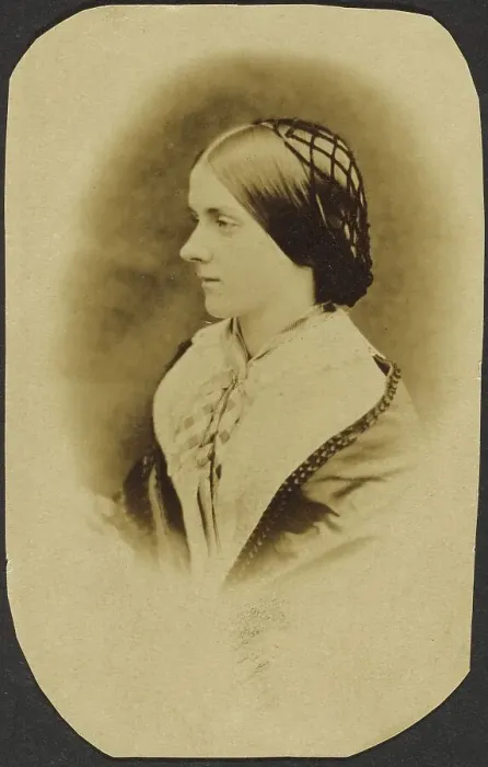 Framed Print : Portrait of woman wearing snood, about 1855-1869. Creator: Unknown Framed Print : Portrait of woman wearing snood, about 1855-1869. Creator: Unknown